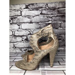 Sigerson Morrison Gold Leather Peep Toe Ankle Strap Dress Heels Women 8.5US/39EU